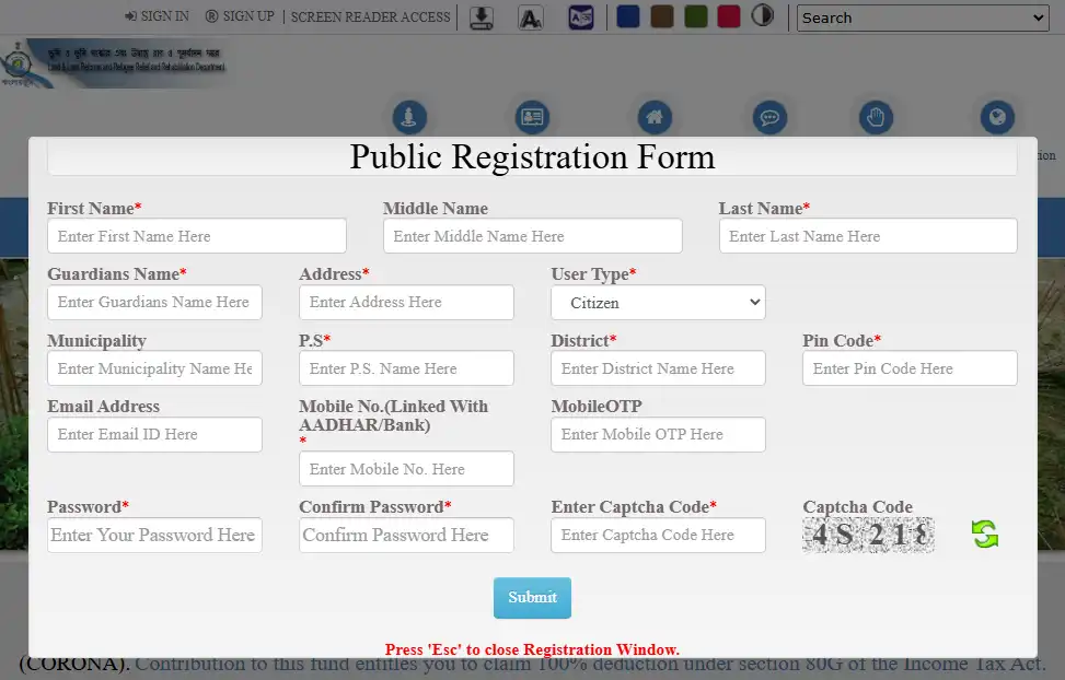 BanglarBhumi Public Registration Form